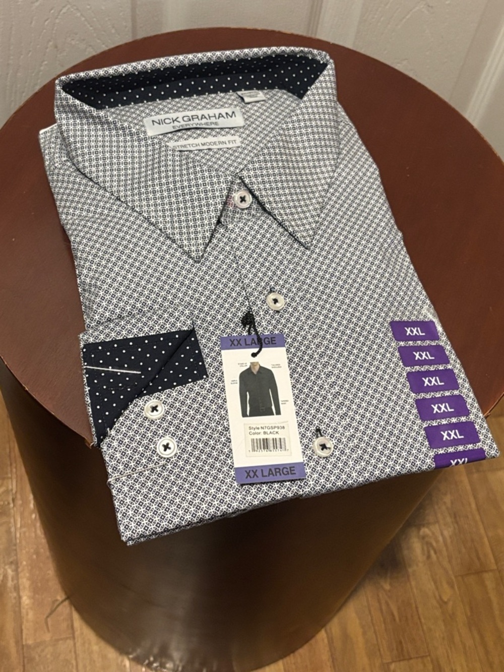 Nick Graham Men’s Modern Fit Dress Shirt - Navy/White Geometric (XXL) (C1-X) - Picture 1 of 6